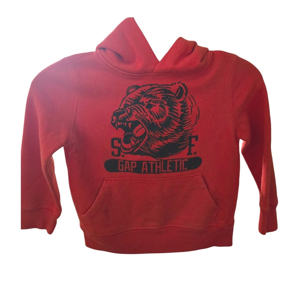 GAP Kids Red Hoodie Sweatshirt XS Bear Graphic Pullover‎ Activewear